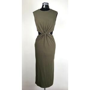 Effordram Women’s Olive Green Sleeveless Cutout Twist Front Midi Dress Sz 6